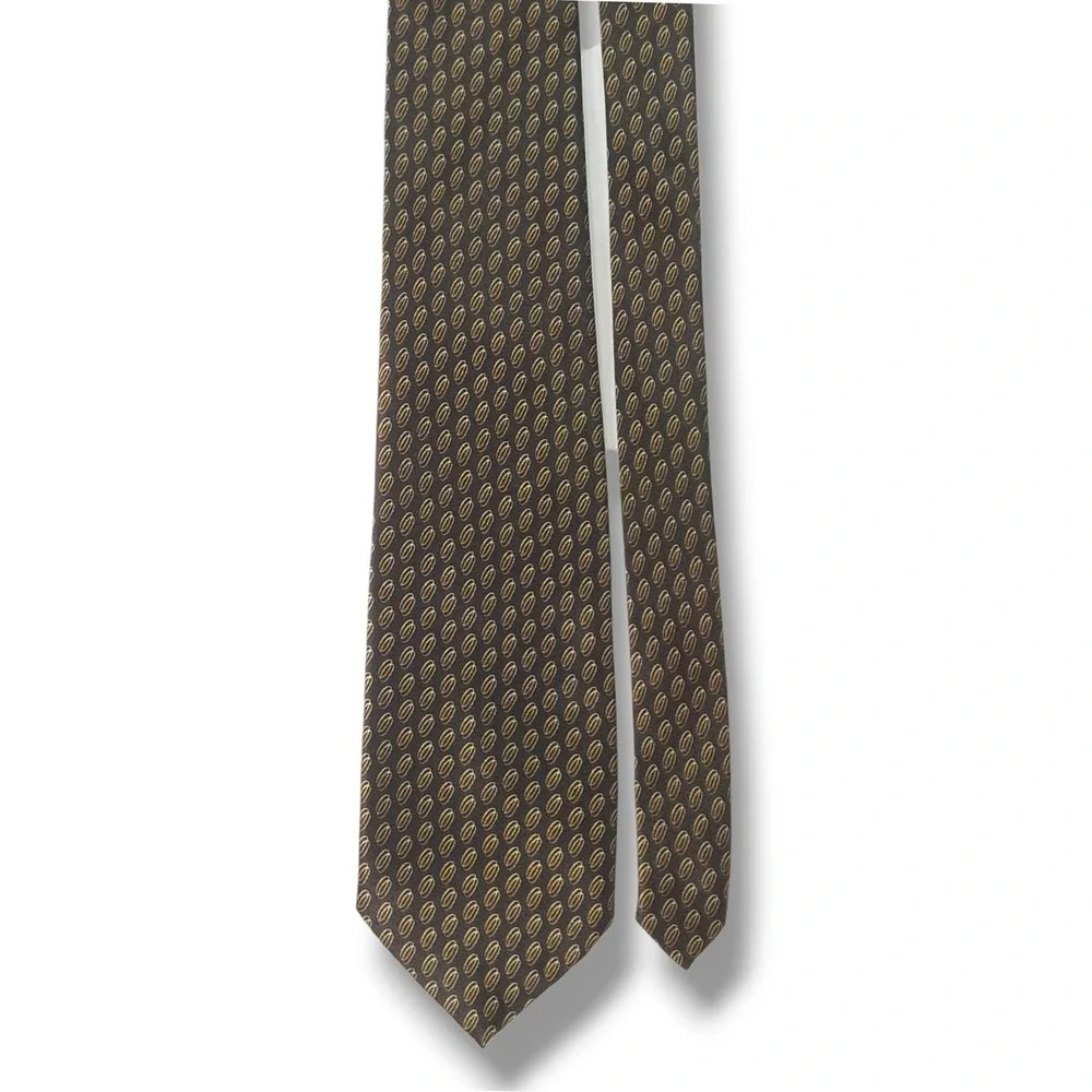 Sette & Bello Silk Necktie Hand Made Geometric Oval Medallion Blue Gold‎ OS